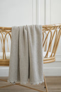 Beige Cotton Moss Stitch Knit Baby Blanket with Scalloped Edges
