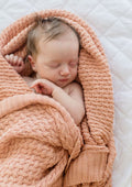 Peach Pink Cotton Baby Blanket with Textured Diamond Knit Pattern