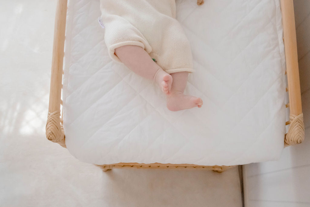 Ivory Quilted Cotton Waterproof Fitted Sheet for Rectangular Baby Bassinets