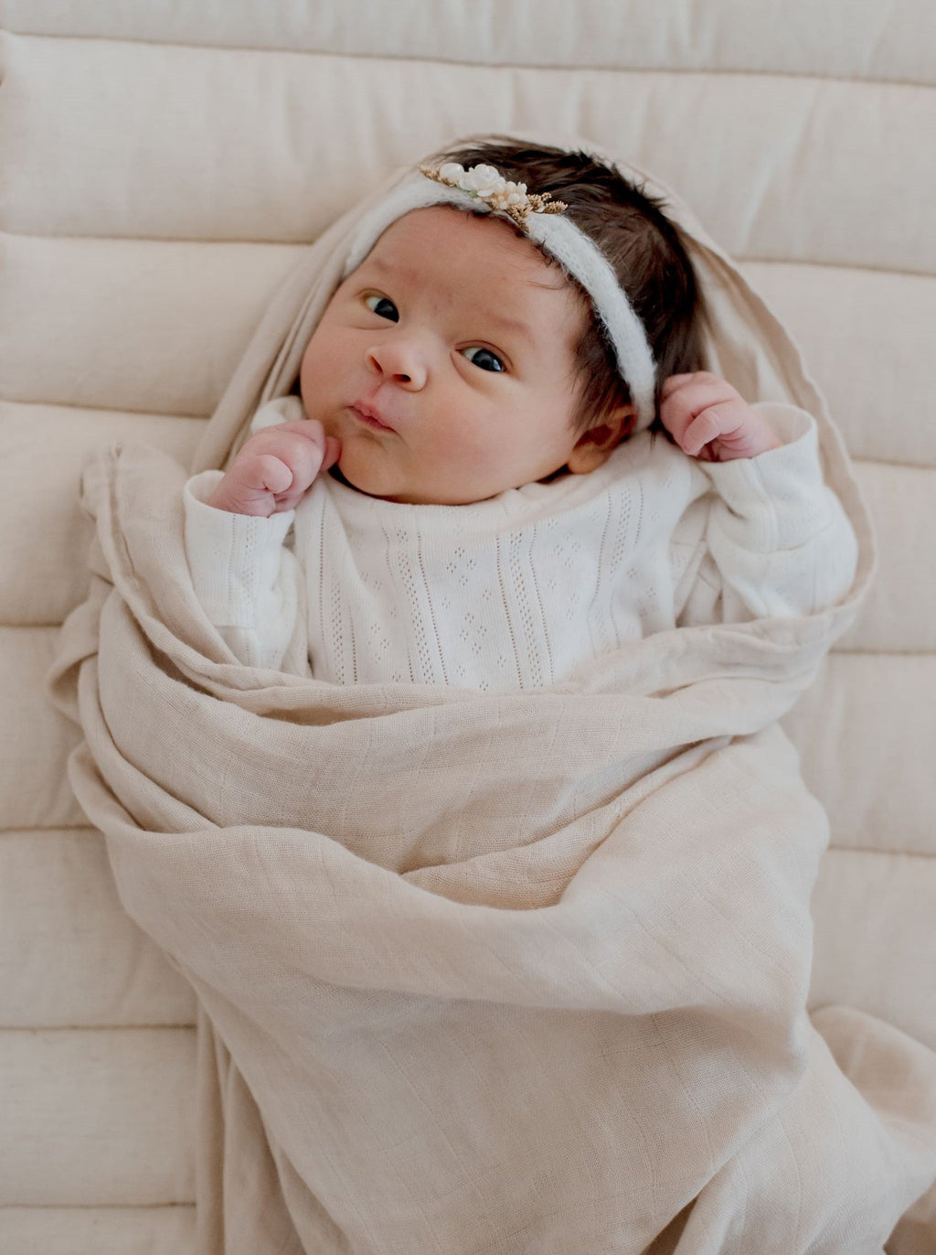 Bambella Bamboo Cotton Muslin Swaddle Wrap - Vanilla