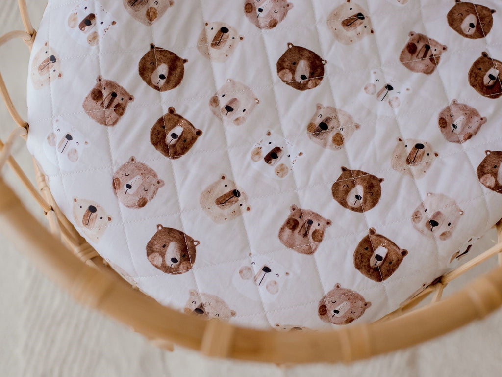 White Bear Print Quilted Cotton Waterproof Fitted Baby Bassinet Sheet