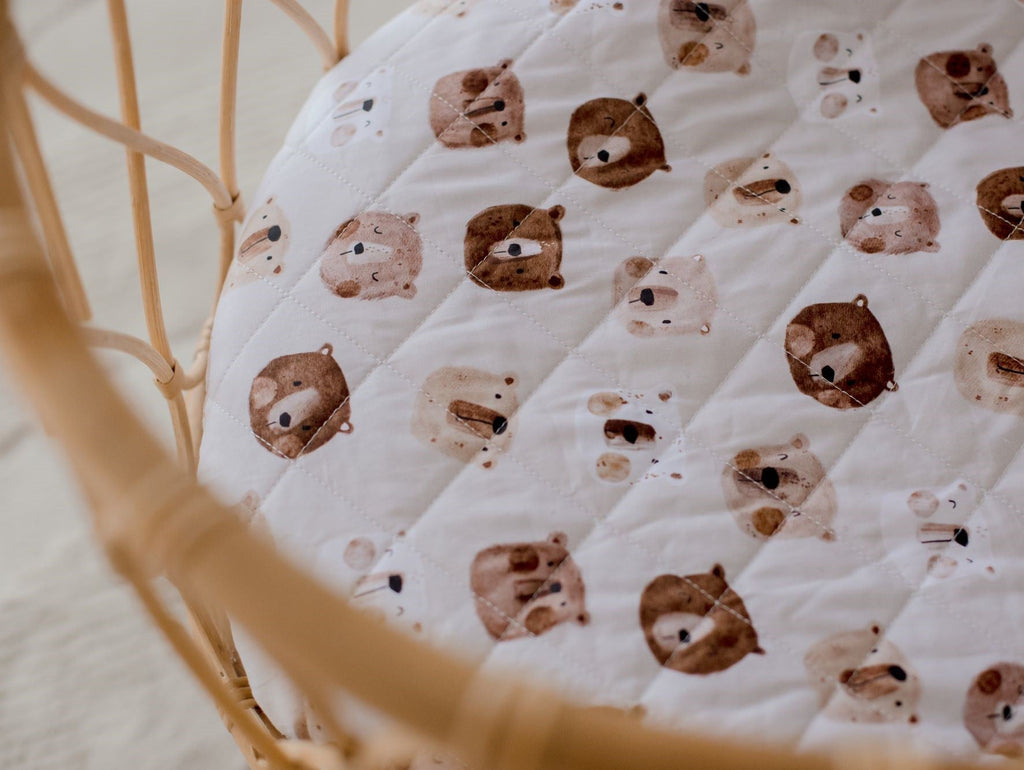 White Bear Print Quilted Cotton Waterproof Fitted Baby Bassinet Sheet