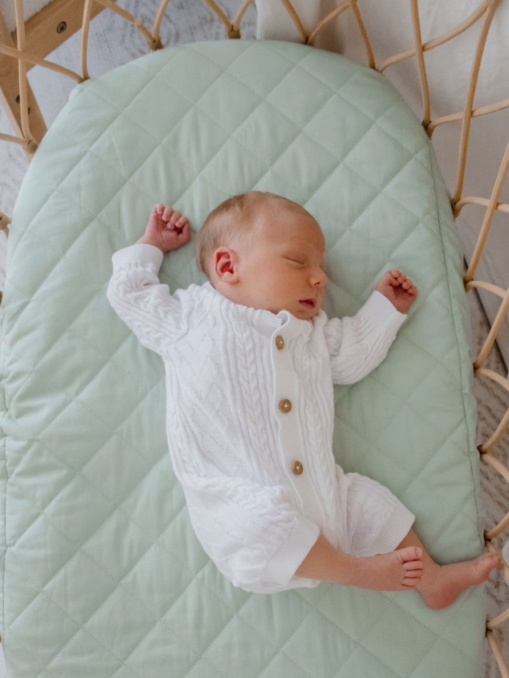 Sage Green Quilted Cotton Waterproof Fitted Baby Bassinet Sheet