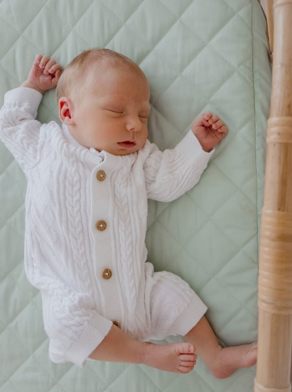 Sage Green Quilted Cotton Waterproof Fitted Baby Bassinet Sheet