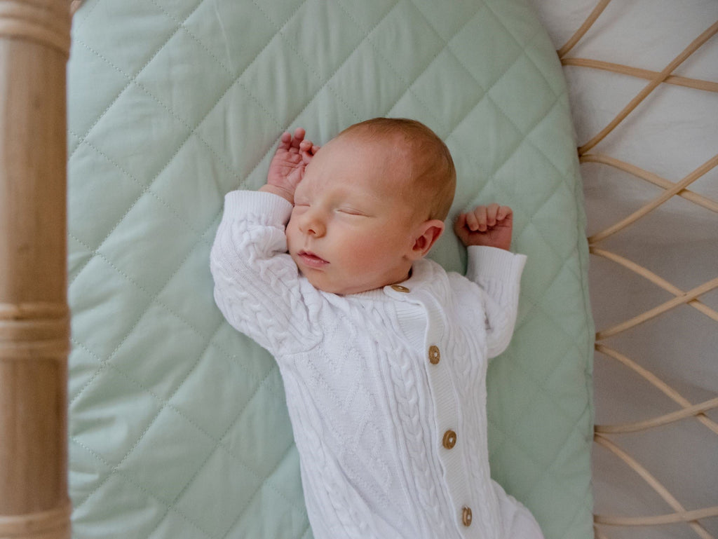 Sage Green Quilted Cotton Waterproof Fitted Baby Bassinet Sheet