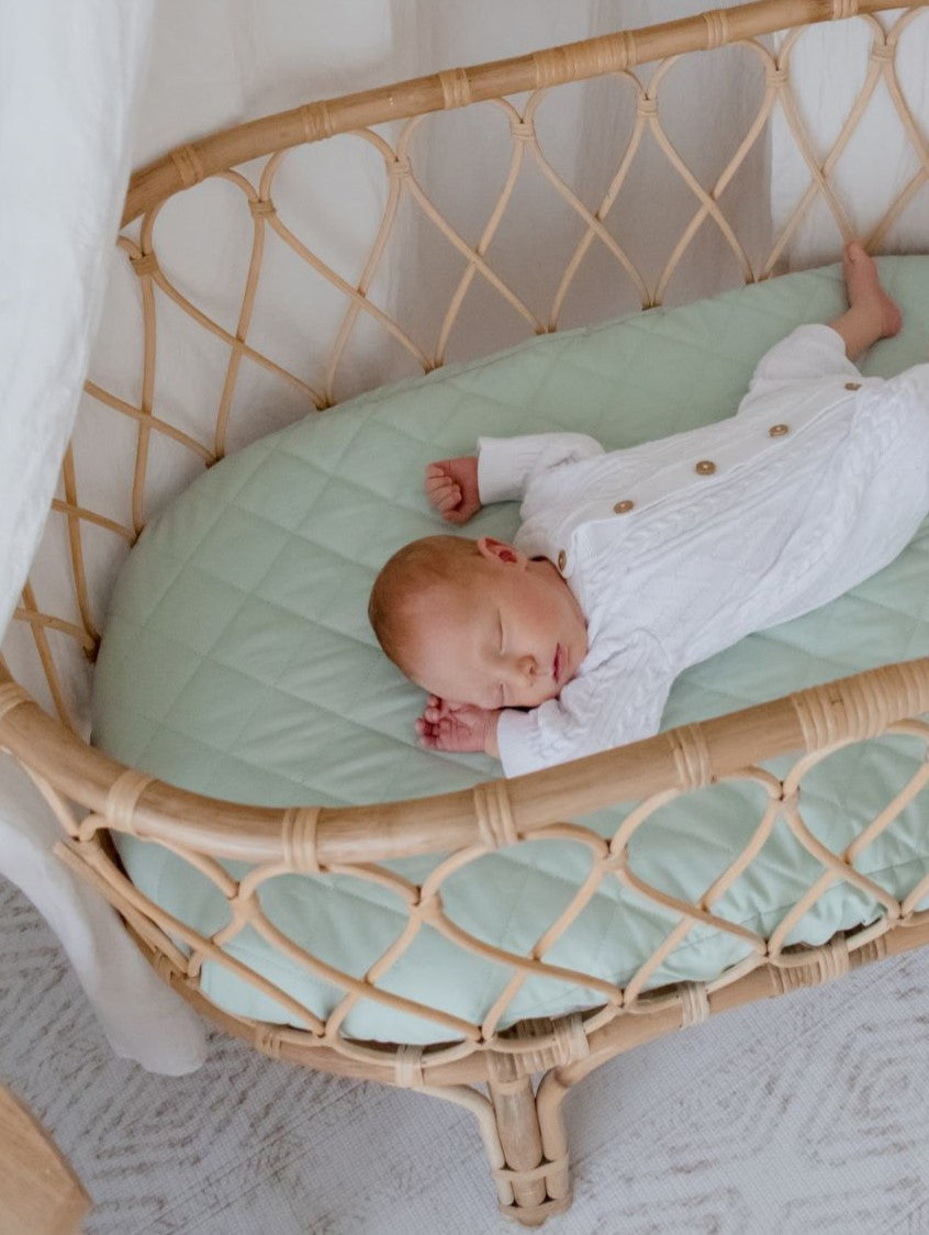 Sage Green Quilted Cotton Waterproof Fitted Baby Bassinet Sheet