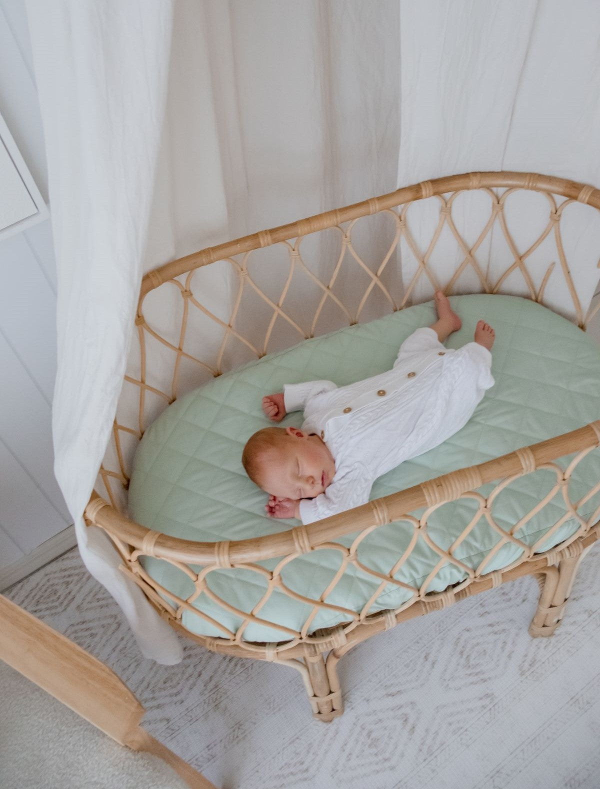 Sage Green Quilted Cotton Waterproof Fitted Baby Bassinet Sheet