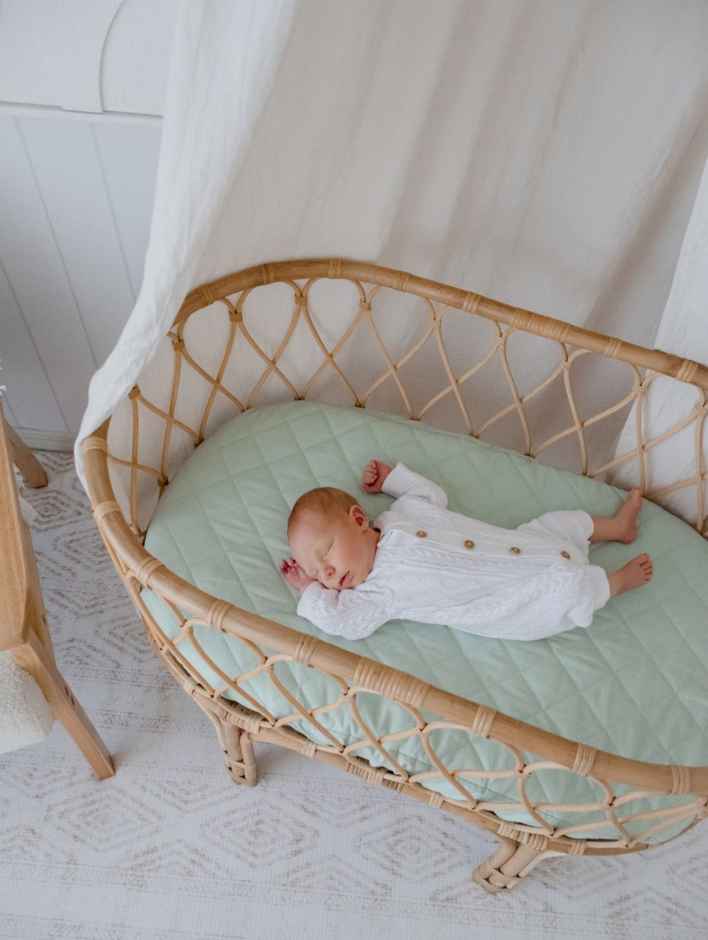 Sage Green Quilted Cotton Waterproof Fitted Baby Bassinet Sheet
