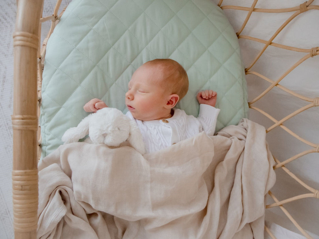 Sage Green Quilted Cotton Waterproof Fitted Baby Bassinet Sheet
