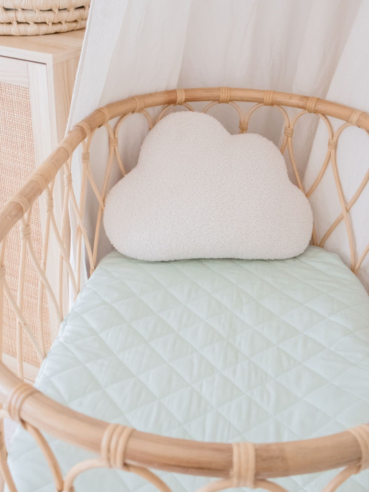 Sage Green Quilted Cotton Waterproof Fitted Baby Bassinet Sheet