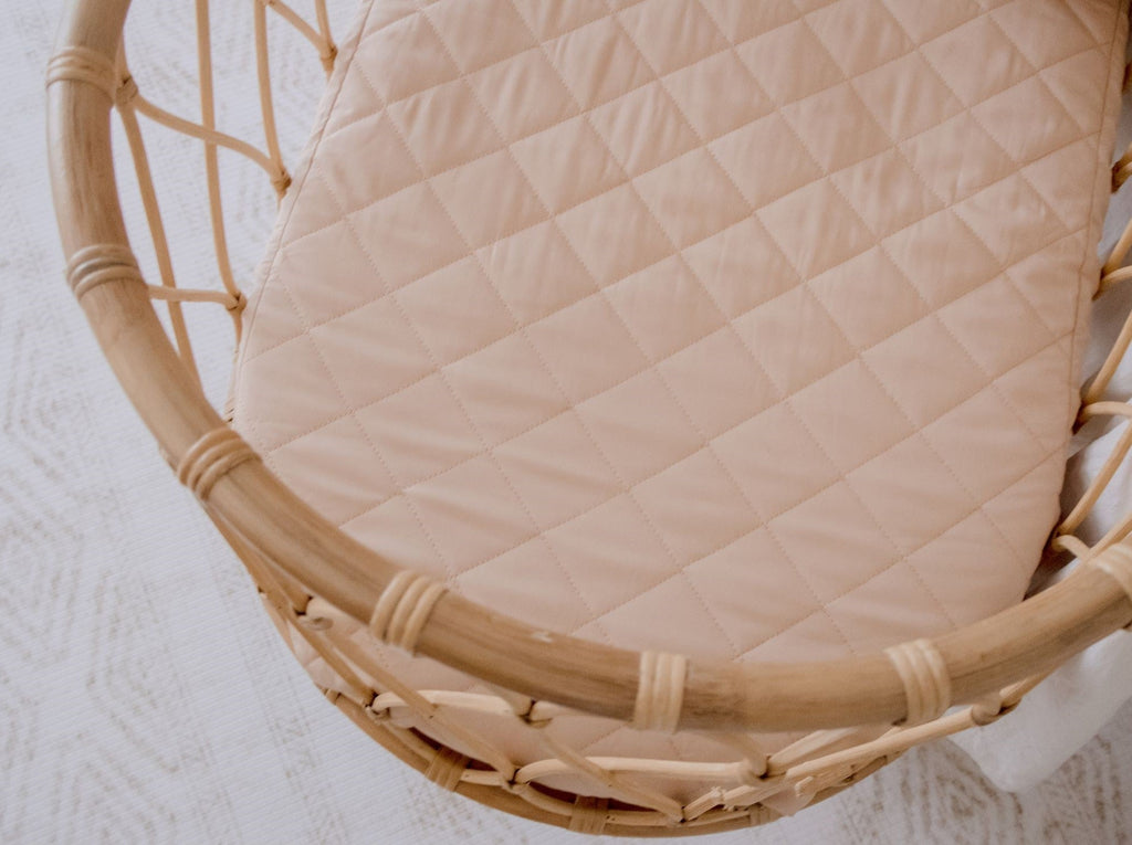 Blush Pink Quilted Cotton Waterproof Fitted Sheet for Baby Bassinets