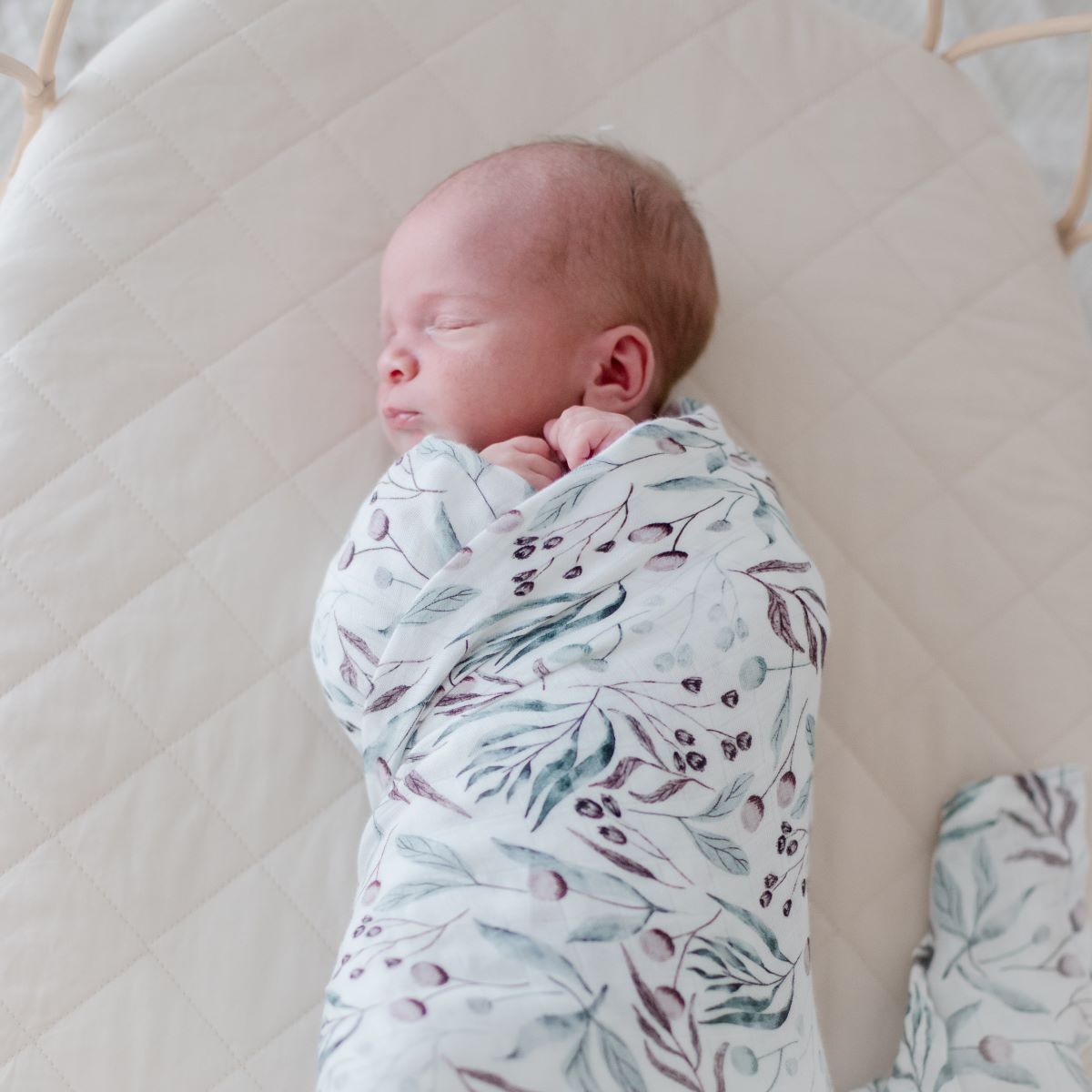 White Leaf Print Bamboo Cotton Muslin Lightweight Baby Swaddle Wrap