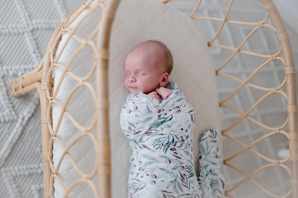 White Leaf Print Bamboo Cotton Muslin Lightweight Baby Swaddle Wrap