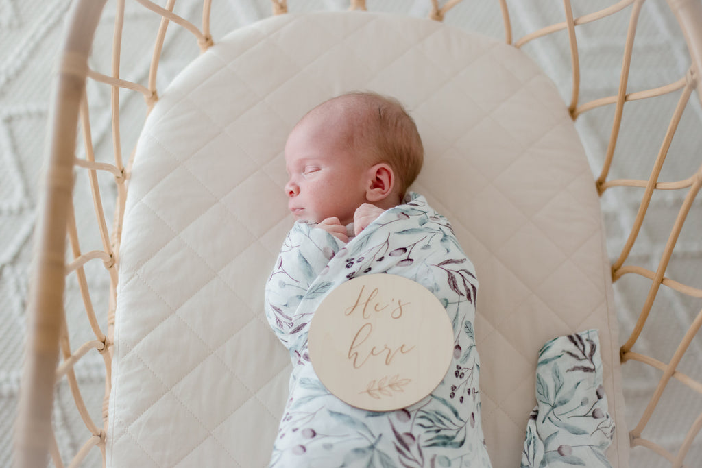 White Leaf Print Bamboo Cotton Muslin Lightweight Baby Swaddle Wrap