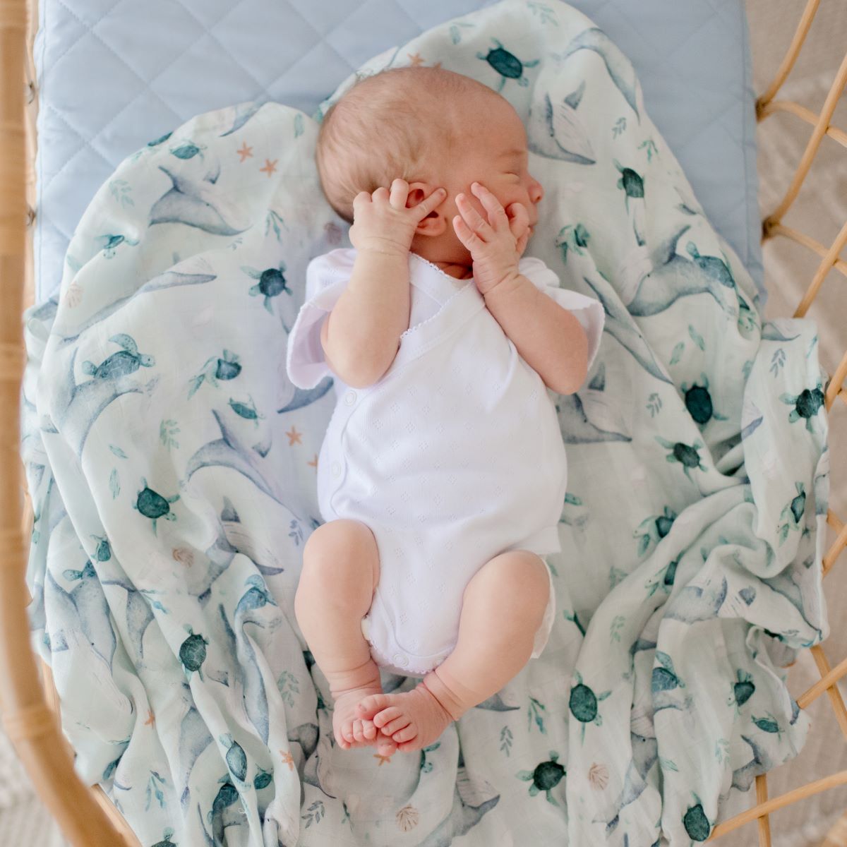 Bambella Bamboo Cotton Muslin Swaddle Wrap - Turtle Bay