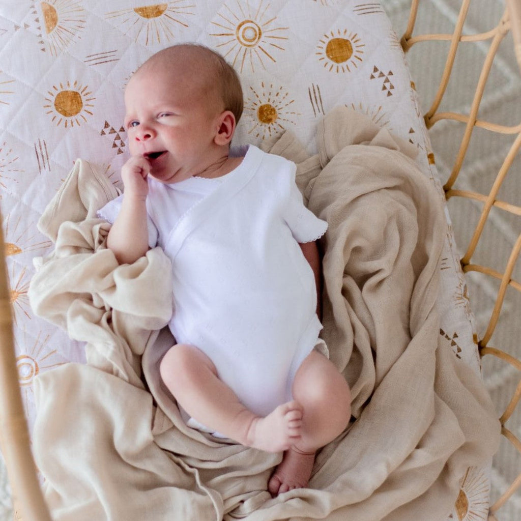 Bambella Bamboo Cotton Muslin Swaddle Wrap - Vanilla