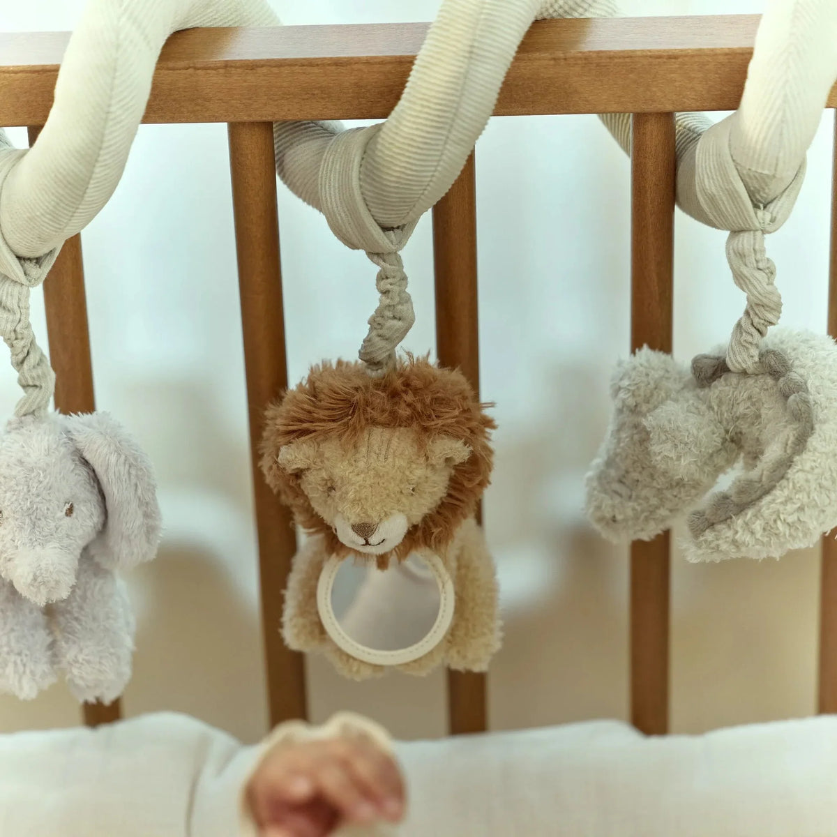 Sage Green Animal Activity Spiral with Soft Hanging Baby Toys