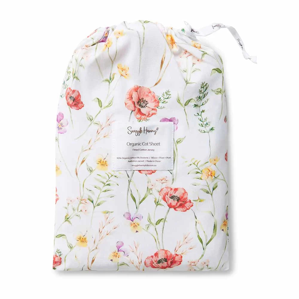 Snuggle Hunny Organic Fitted Jersey Cotton Cot Sheet - Meadow