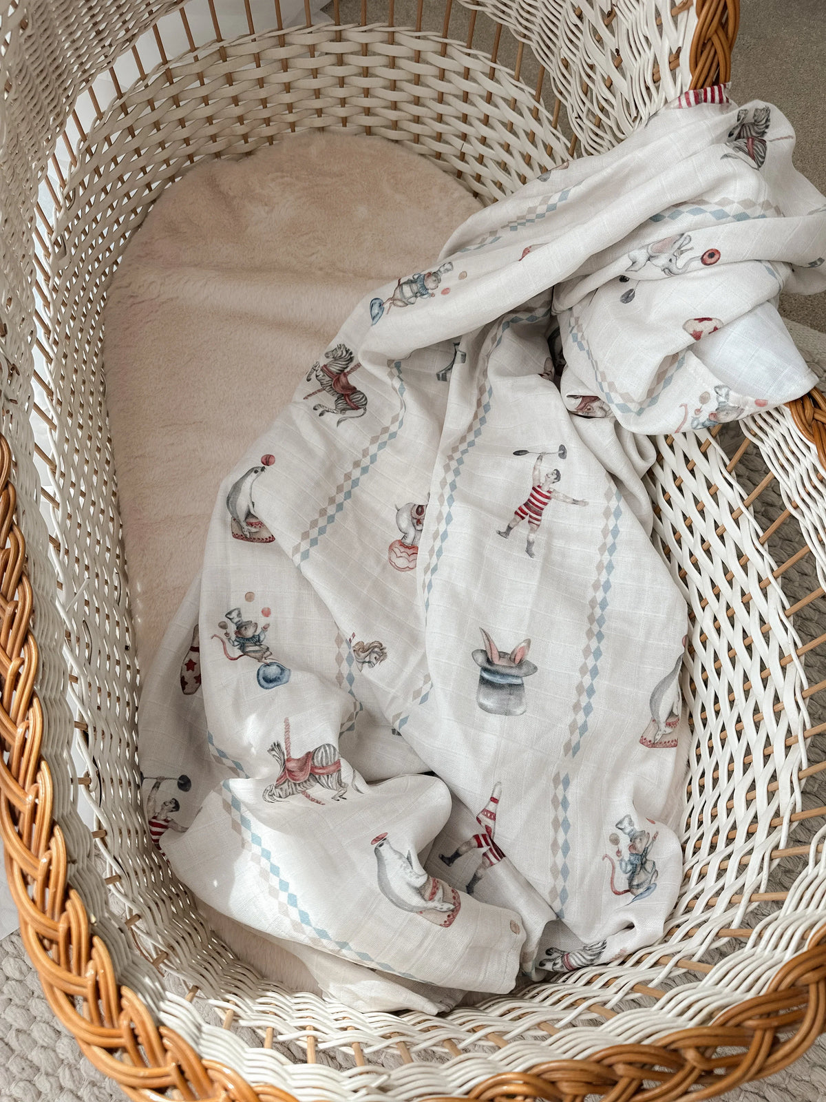 Ivory Circus Animal Print Organic Cotton Muslin Baby Swaddle Wrap