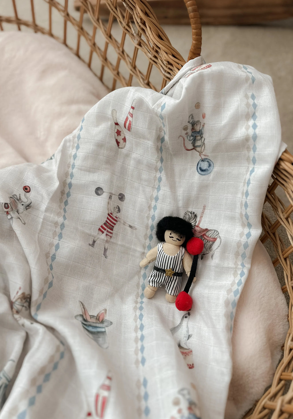 Ivory Circus Animal Print Organic Cotton Muslin Baby Swaddle Wrap