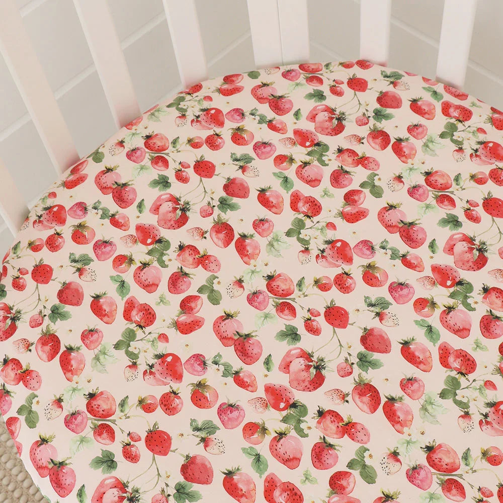 Snuggle Hunny Organic Fitted Jersey Cotton Cot Sheet - Strawberry