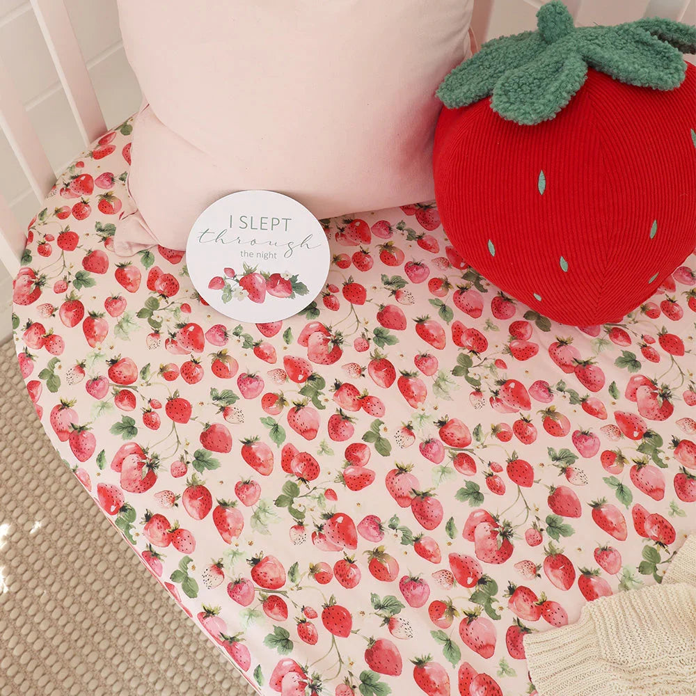 Snuggle Hunny Organic Fitted Jersey Cotton Cot Sheet - Strawberry