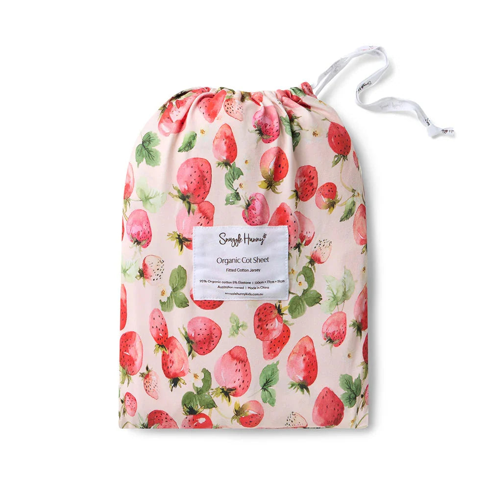 Snuggle Hunny Organic Fitted Jersey Cotton Cot Sheet - Strawberry