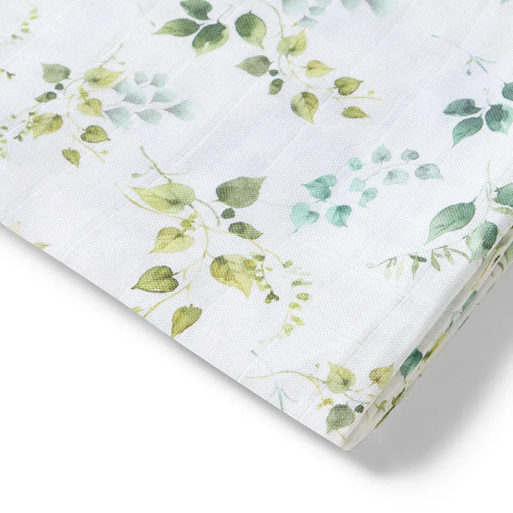White Green Leaf Organic Cotton Muslin Lightweight Baby Swaddle Wrap