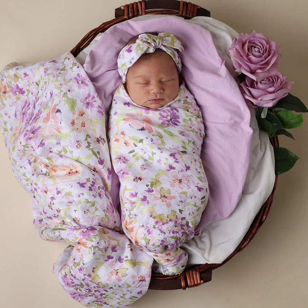 Pastel Floral Print Organic Cotton Muslin Lightweight Baby Swaddle Wrap