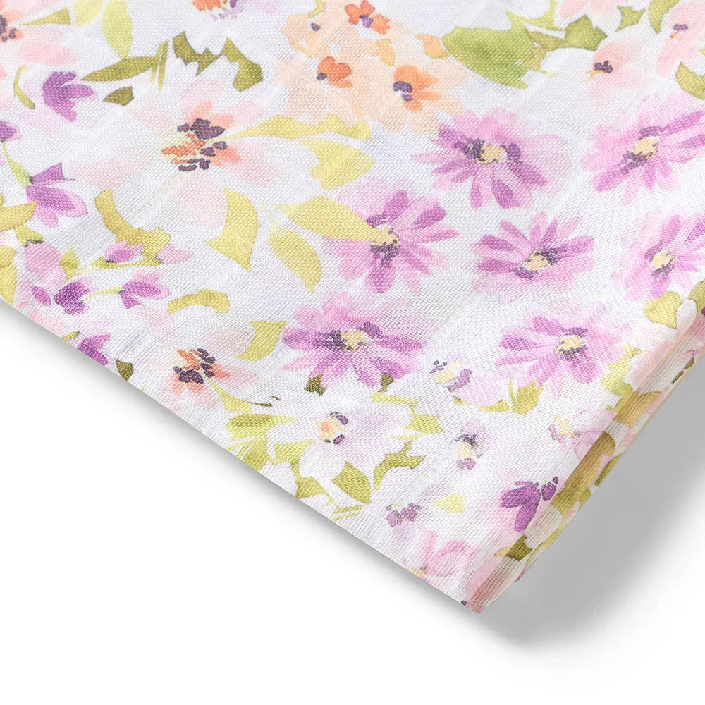Pastel Floral Print Organic Cotton Muslin Lightweight Baby Swaddle Wrap
