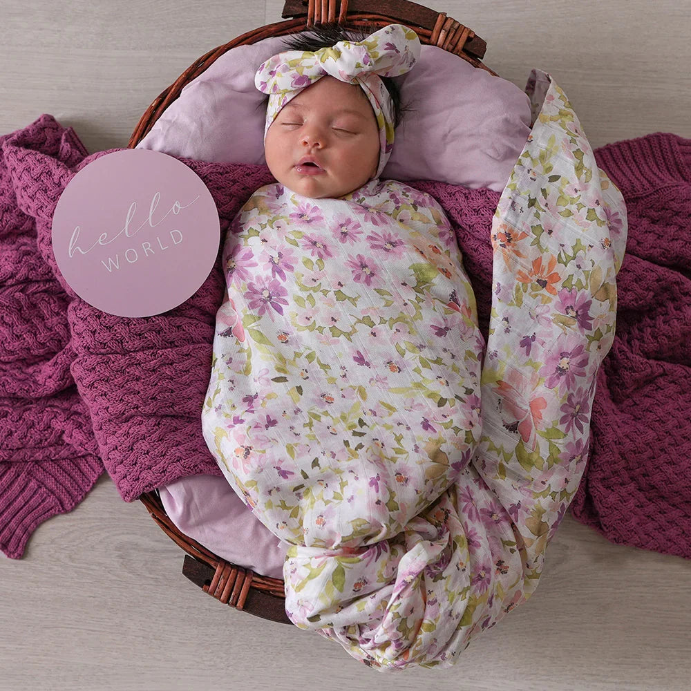 Pastel Floral Print Organic Cotton Muslin Lightweight Baby Swaddle Wrap