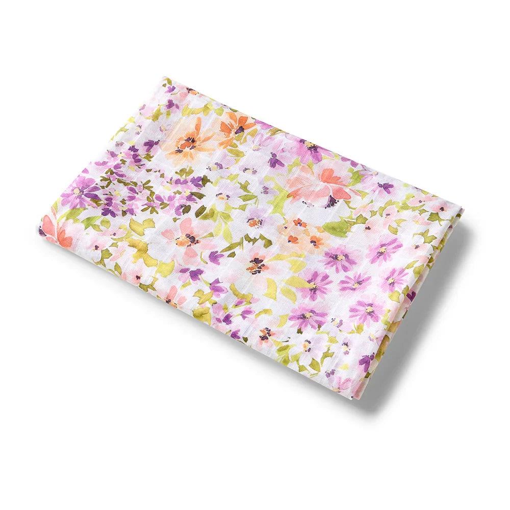 Pastel Floral Print Organic Cotton Muslin Lightweight Baby Swaddle Wrap