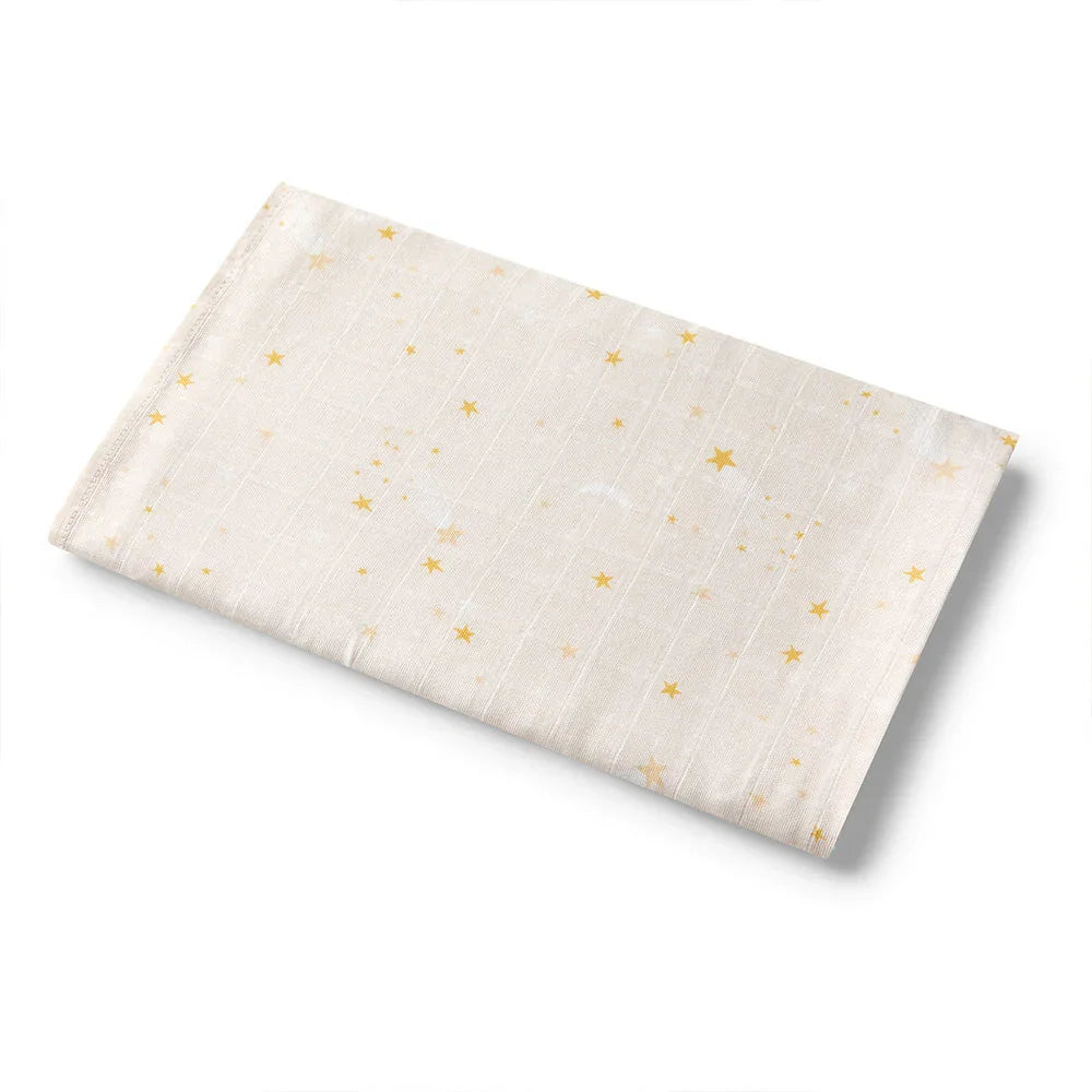 Ivory Gold Star Print Organic Cotton Muslin Baby Swaddle Wrap