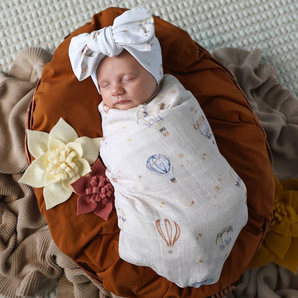 Pastel Hot Air Balloon Organic Cotton Muslin Baby Swaddle Wrap