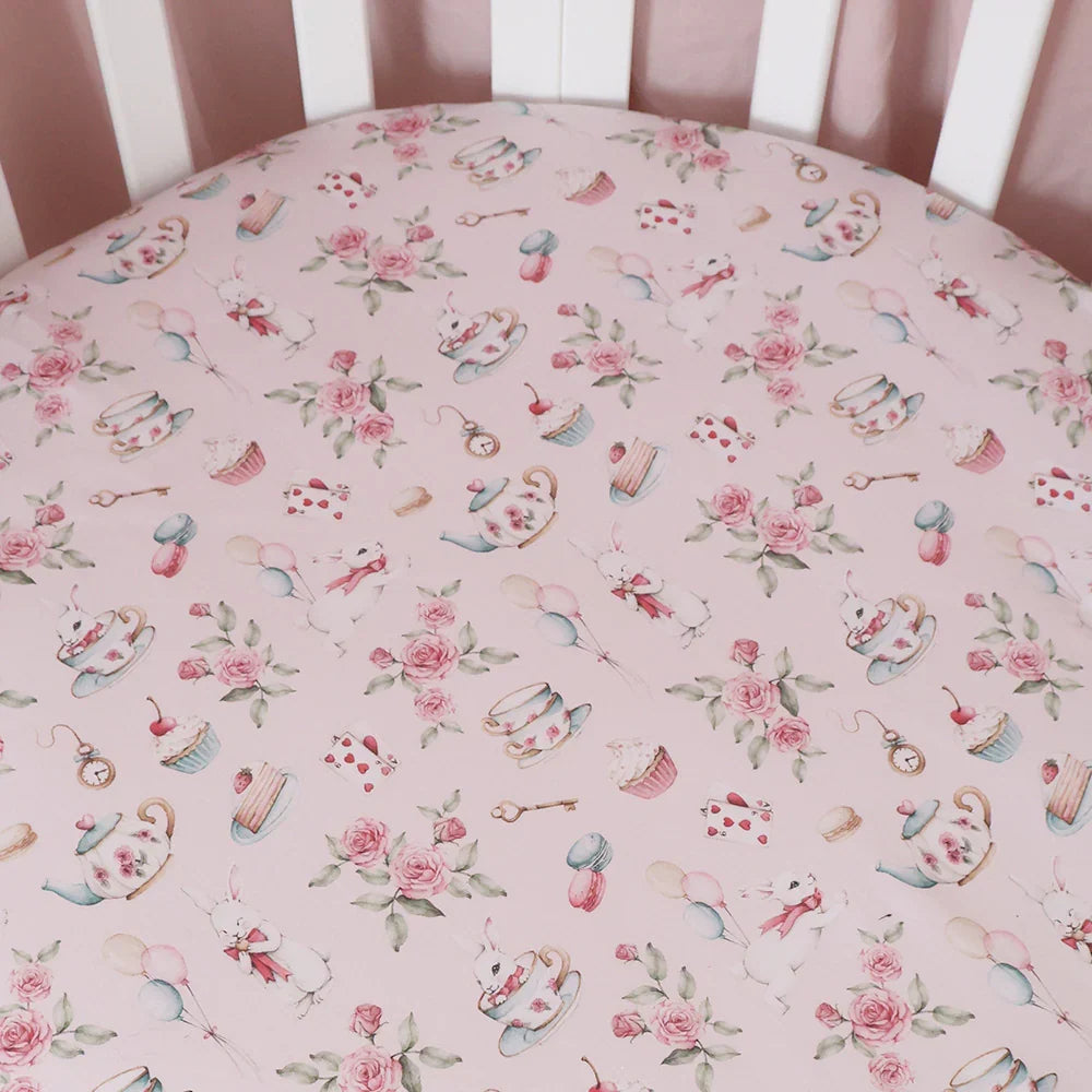 Snuggle Hunny Organic Fitted Jersey Cotton Cot Sheet - Alice’s Tea Party