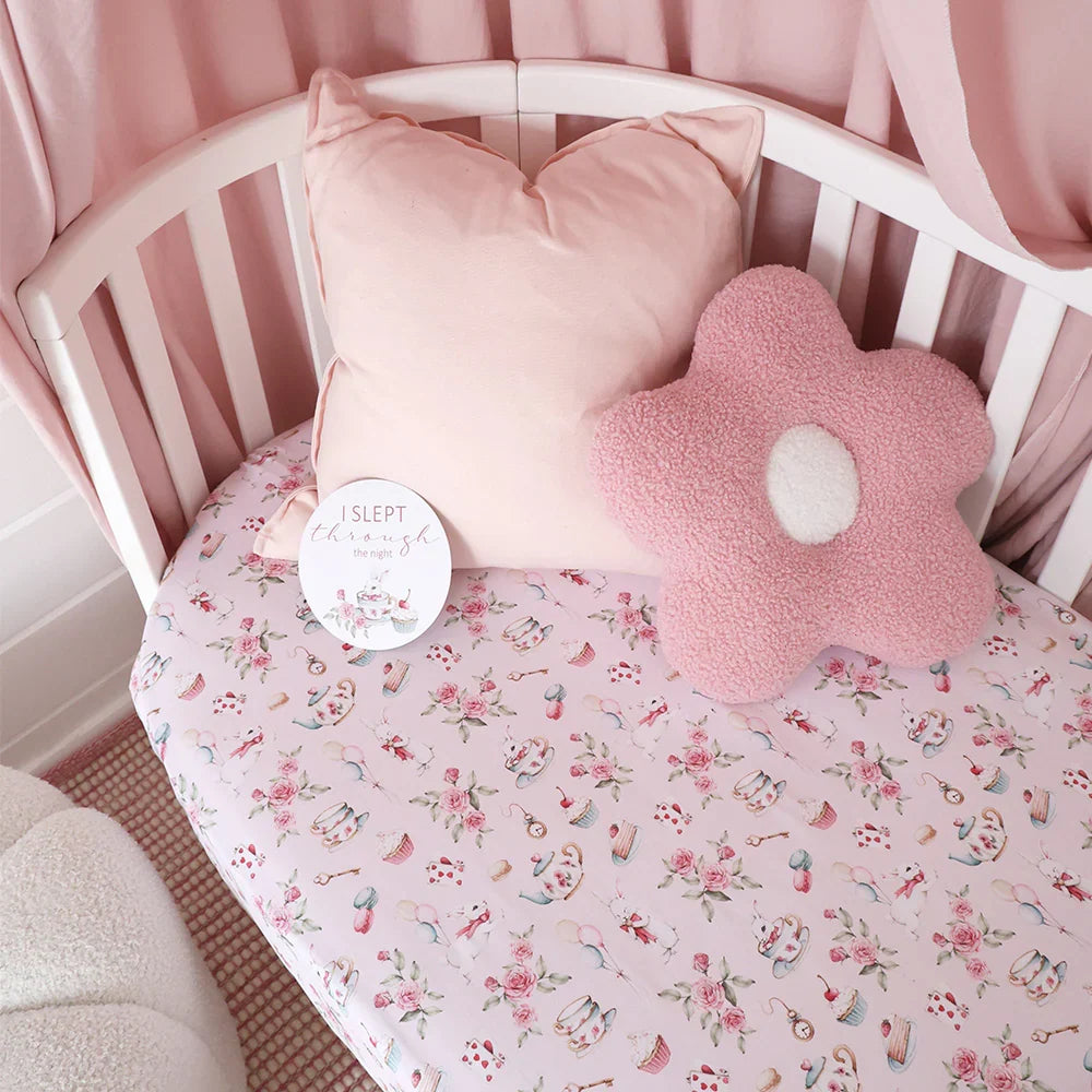 Snuggle Hunny Organic Fitted Jersey Cotton Cot Sheet - Alice’s Tea Party