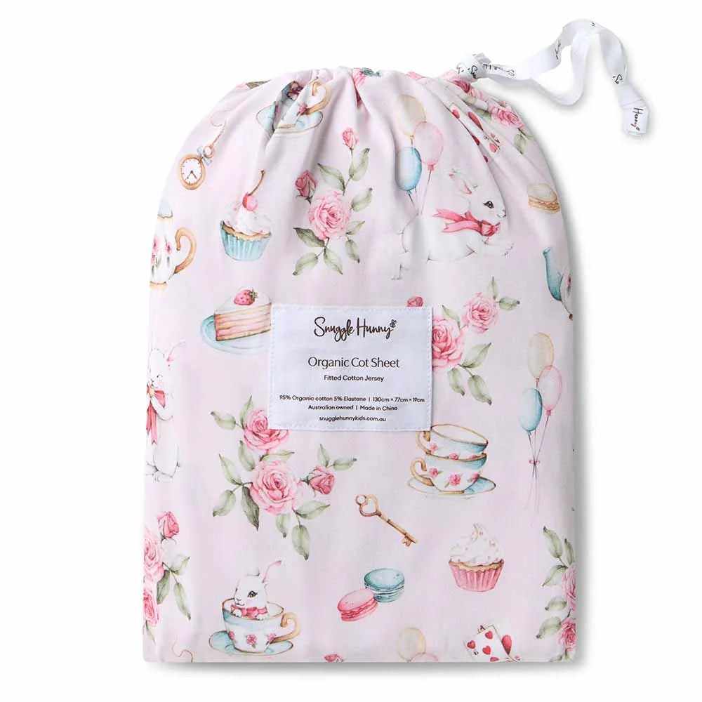 Snuggle Hunny Organic Fitted Jersey Cotton Cot Sheet - Alice’s Tea Party