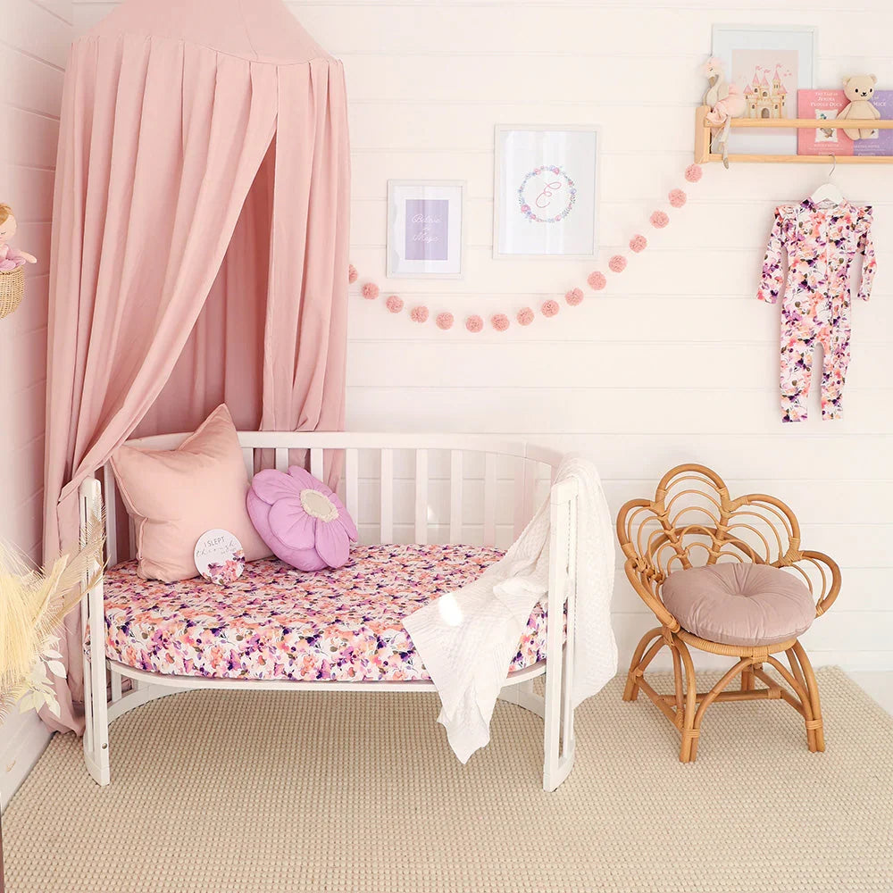 Pink Purple Floral Organic Cotton Jersey Fitted Baby Cot Sheet