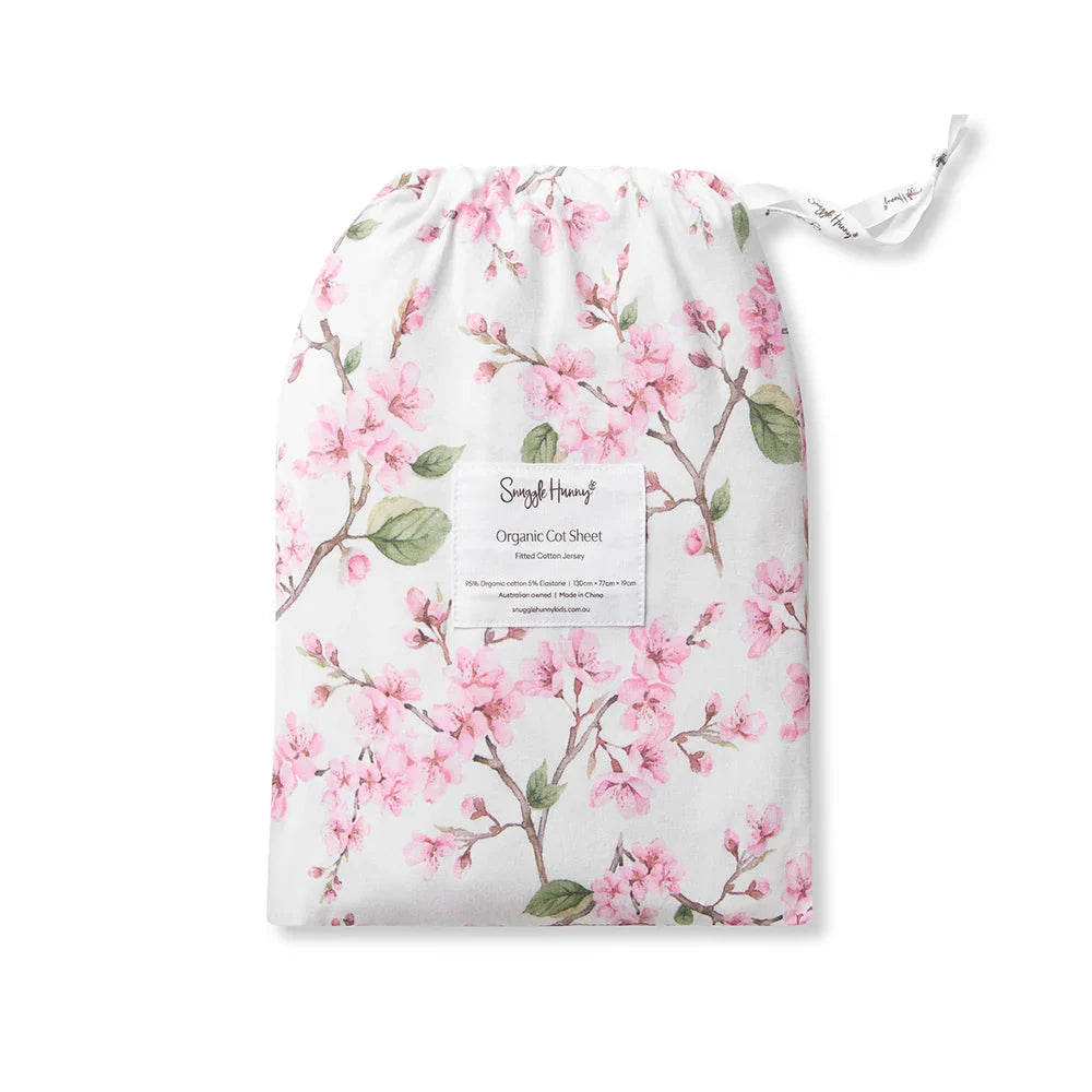 Snuggle Hunny Organic Fitted Jersey Cotton Cot Sheet - Cherry Blossom