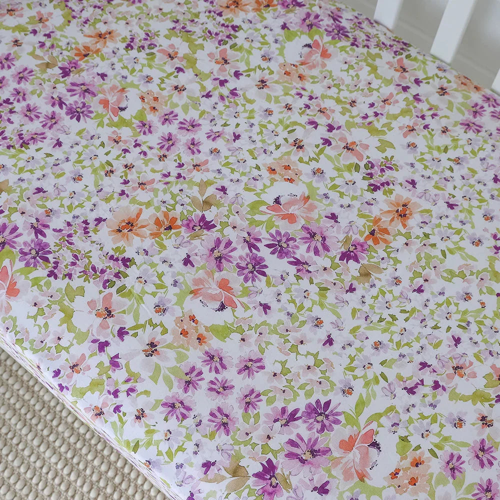 Pastel Floral Print Organic Cotton Jersey Fitted Baby Cot Sheet