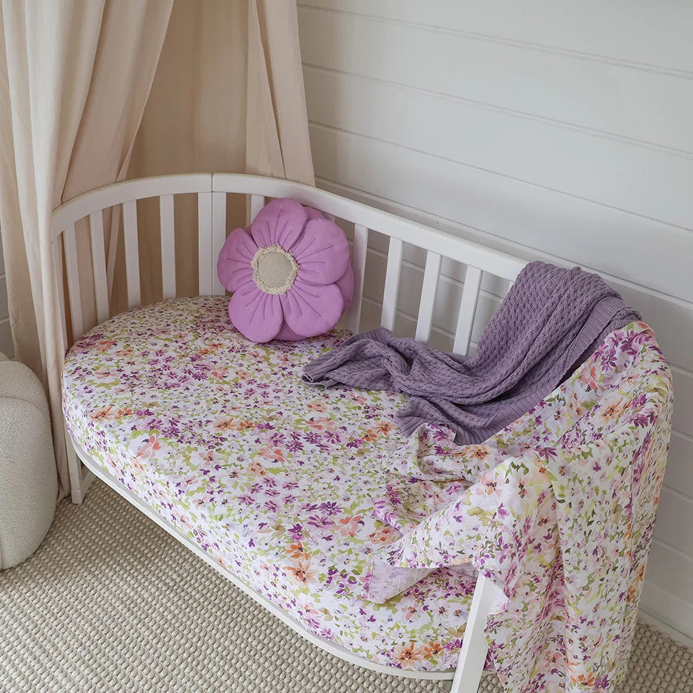 Pastel Floral Print Organic Cotton Jersey Fitted Baby Cot Sheet
