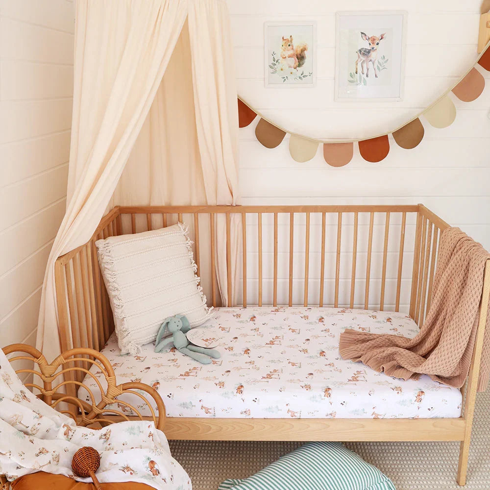 Forest Animal Print Organic Cotton Jersey Fitted Baby Cot Sheet