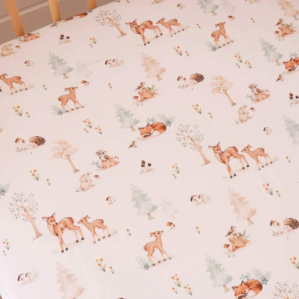 Forest Animal Print Organic Cotton Jersey Fitted Baby Cot Sheet