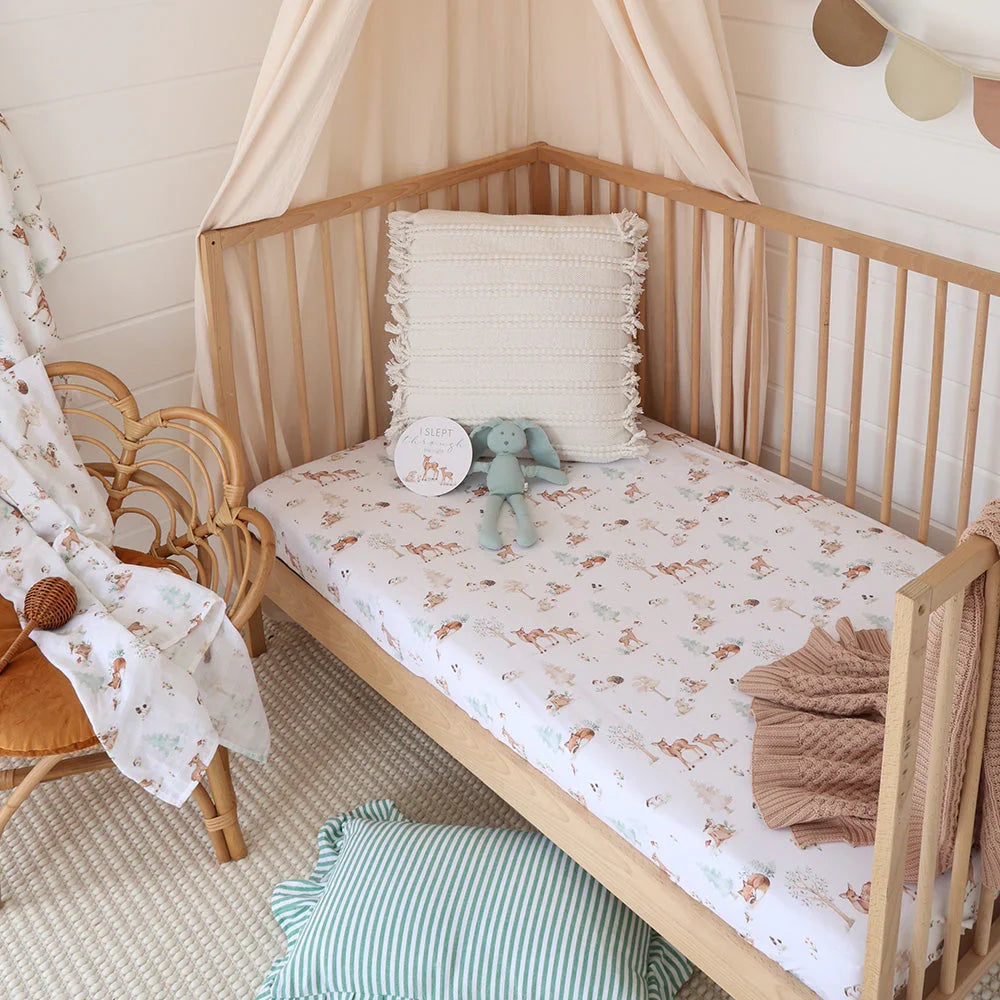 Forest Animal Print Organic Cotton Jersey Fitted Baby Cot Sheet