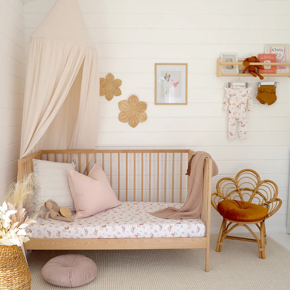 Pastel Butterfly Floral Organic Cotton Jersey Fitted Baby Cot Sheet