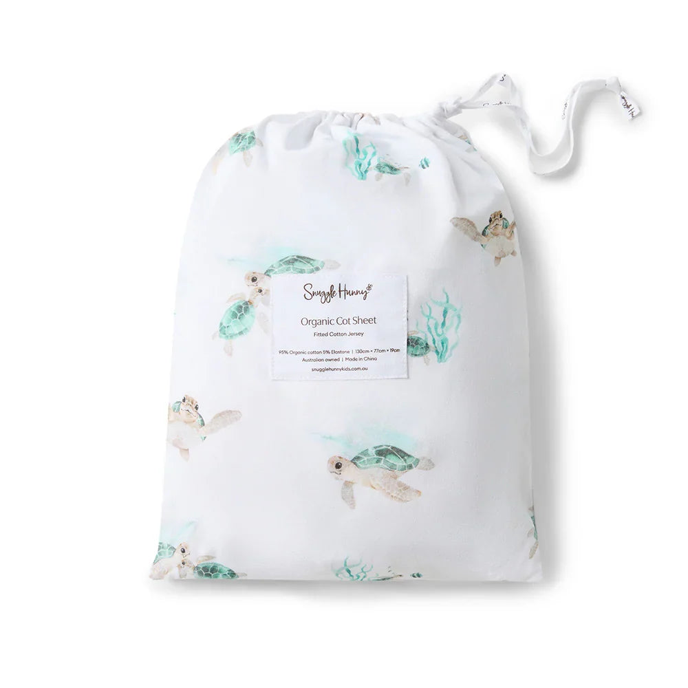 Snuggle Hunny Organic Fitted Jersey Cotton Cot Sheet - Turtle